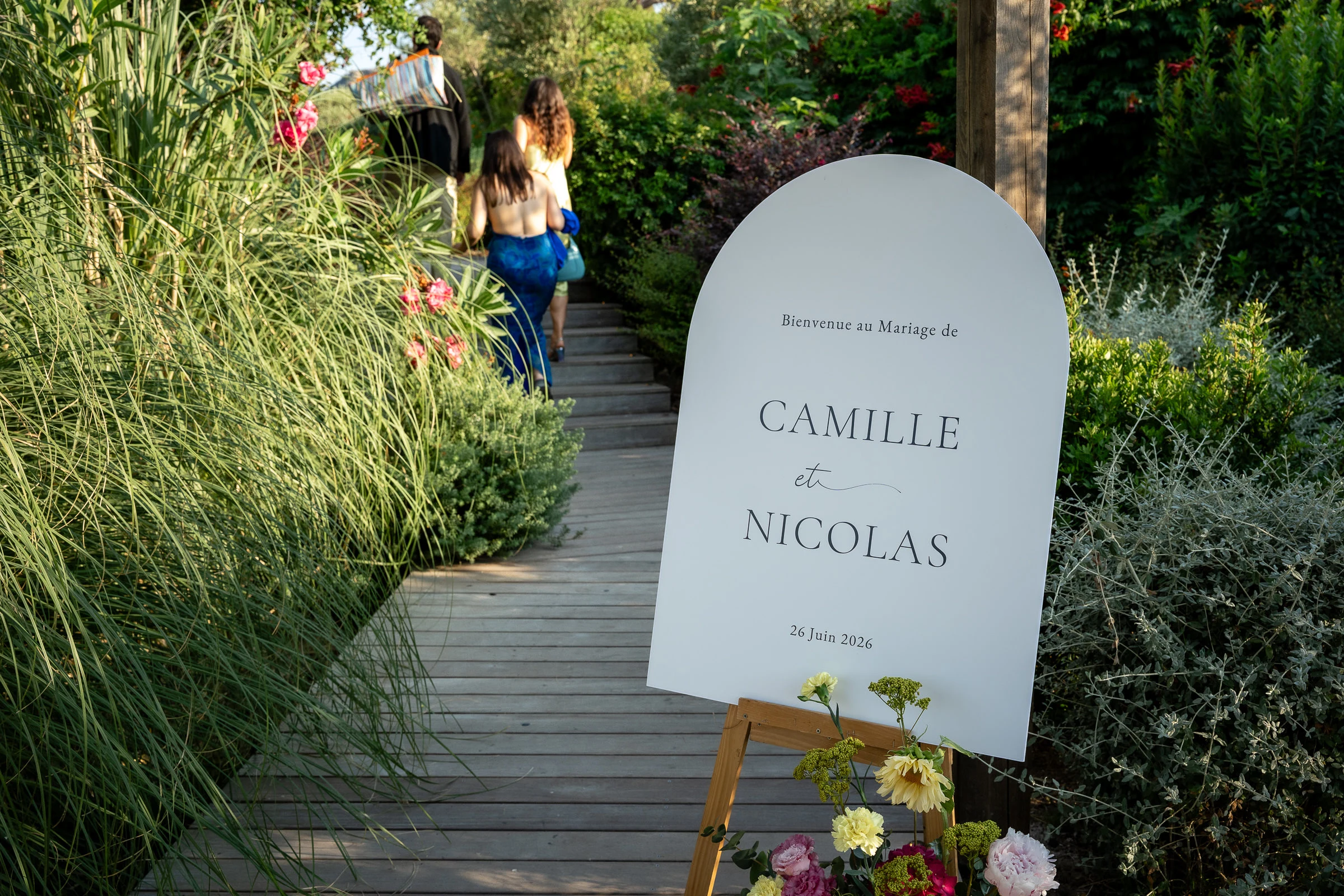 Le panneau de bienvenue à l’entrée du mariage, Santa Giulia
