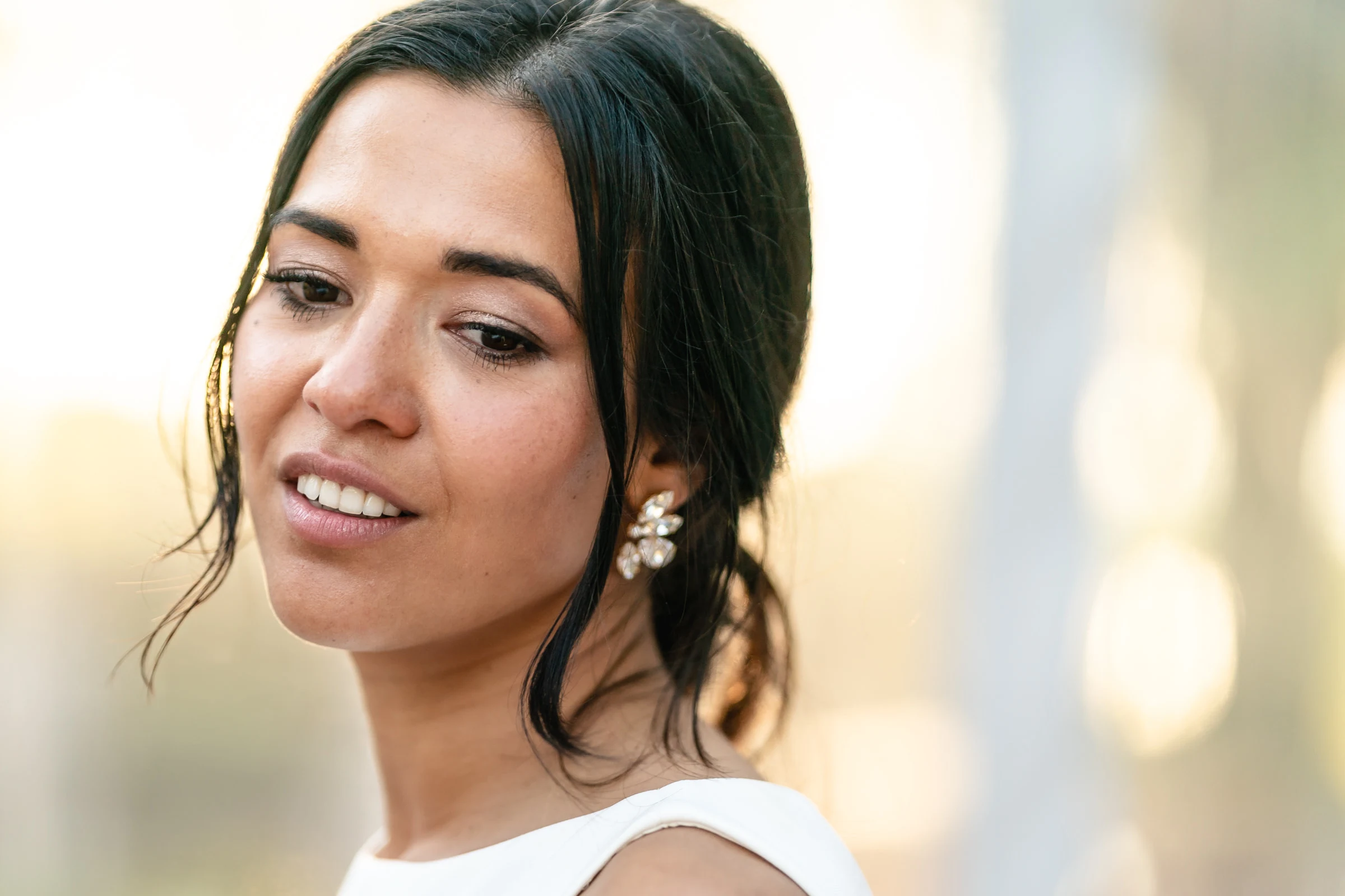 Portrait of the bride in golden light, Coppélia gardens near Honfleur