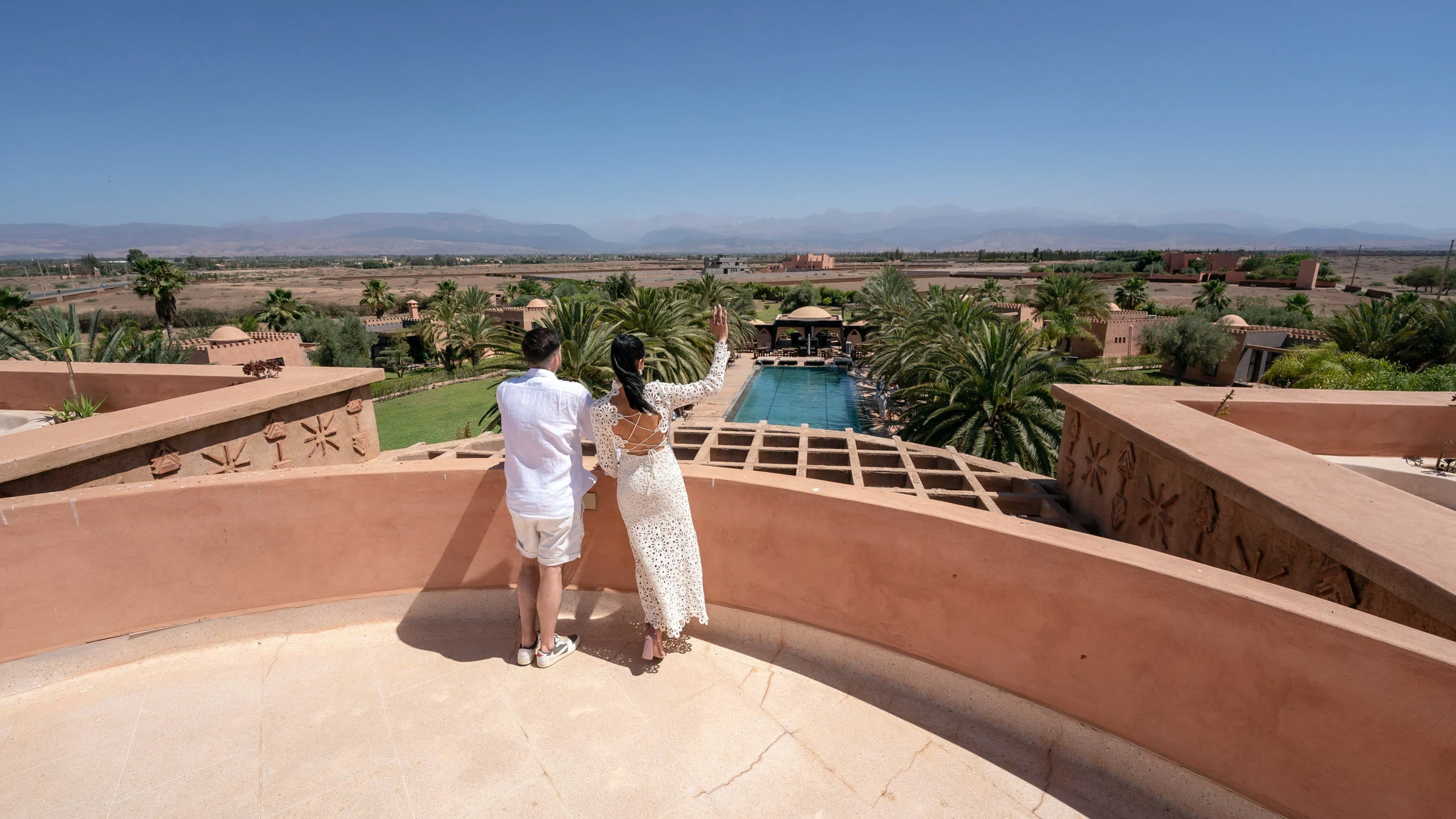 La palmeraie et l’Atlas vus depuis la terrasse, Marrakech